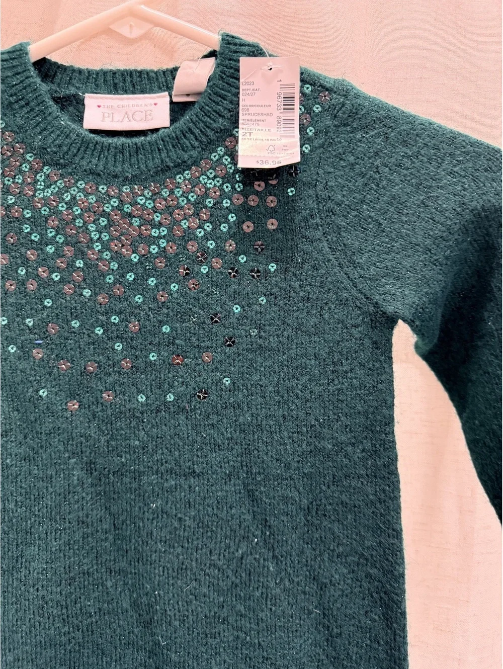 The Children's Place Girls' 2T Green Sweater with Sequins